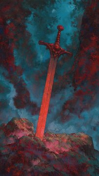 Epic sword in mystical landscape mobile wallpaper