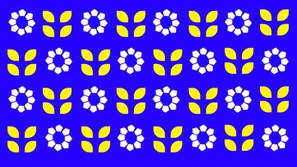 Fototapeta premium Modern yellow floral seamless pattern on deep blue background. Repeating geometric flower motif perfect for fabric design, wallpaper, wrapping paper, packaging, and decorative backgrounds.