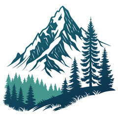 Obraz premium Snow Capped Mountain Peak with Forests Vector Icon