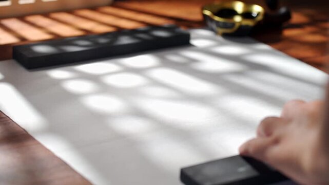 Traditional Chinese Calligraphy with Ink Stone and Brush