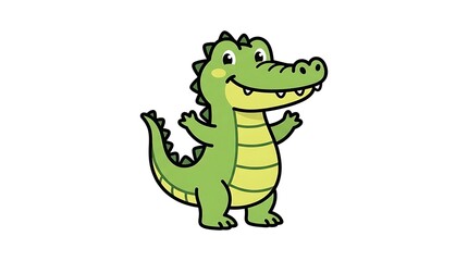 Fototapeta premium Cartoon Alligator Character Standing Isolated White Background.