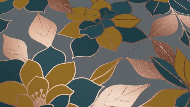 Elegant abstract floral pattern with metallic rose gold accents