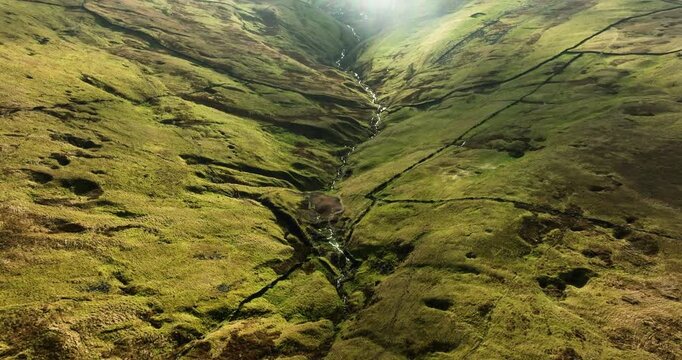 Aerial shot of Bucken beck in Yorkshire Dales