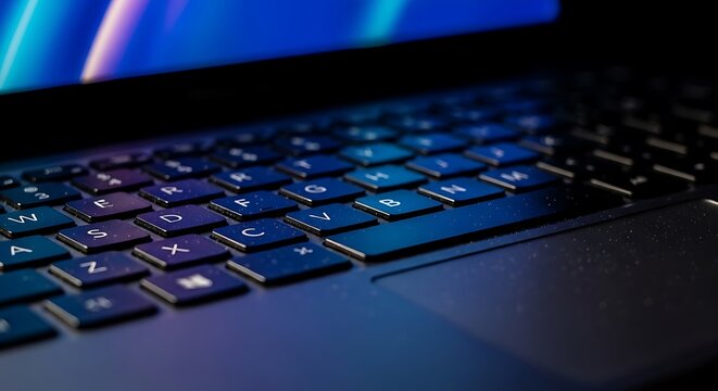 Close-up of a Modern Laptop Keyboard with Colorful Backlighting.