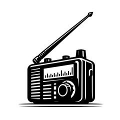 Fototapeta premium Vintage radio illustration black-white retro communication device