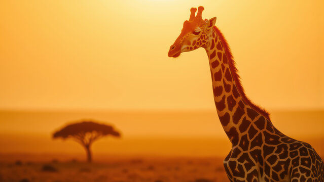 Giraffe savanna sunset silhouette wildlife Africa tall animal nature golden light peaceful