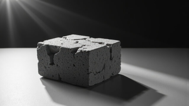Porous concrete block gray rough texture shadow light industrial construction material modern minimalist architecture abstract geometric hard