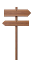 Blank dark wooden signpost with two arrows pointing opposite directions PNG. Empty wood directional sign template isolated. Rustic wayfinding and navigation design element