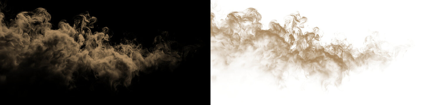 Dust sand soil smoke cloud particles isolated on transparent white background. Brown sandstorm smog sand dust explosion rising. Design elements for Compositing, covering, overlay, PNG