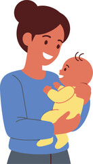 Fototapeta premium Smiling mother gently holds her happy infant in her loving arms today.