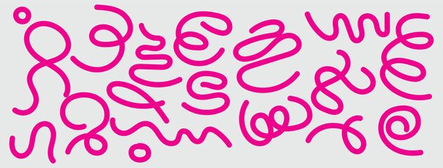 Minimalist squiggle-style illustration in bold blue on a light gray background. Repeating playful loops form a visual rhythm with the word “Squiggle” anchored in bold black type. © Top