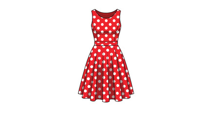 Classic vintage style sleeveless red and white polka dot flared dress vector illustration