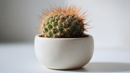 Cactus in Ceramic Pot: A close-up shot of a small, vibrant cactus nestled in a sleek ceramic pot, showcasing its unique texture and spines. Perfect for adding a touch of natural beauty to any space.