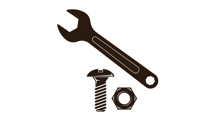 Essential vector graphic illustration of a wrench, bolt, and nut for various mechanical projects and designs.
