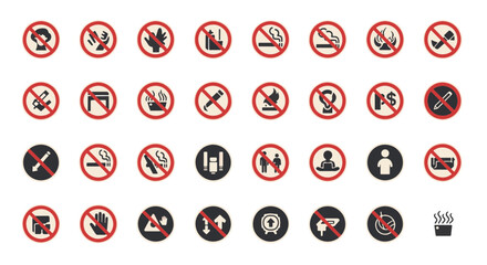 Collection of Prohibition Symbols Warning Signs for Forbidden Actions Modern Graphic Style Icons Set