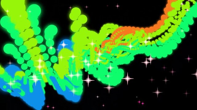 Colorful Dragon Formed From Glowing Particles And Stars On Black Background