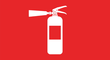 White vector fire extinguisher graphic illustration on a vibrant red background, representing safety and emergency equipment design.
