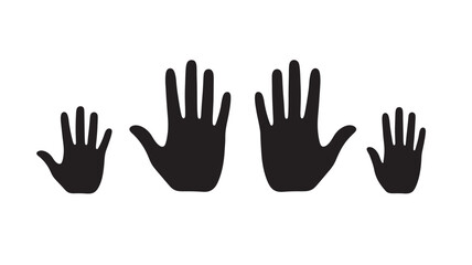 Obraz premium Hands icons set with different sizes and proportions, representing diverse human hands in a simple black silhouette.