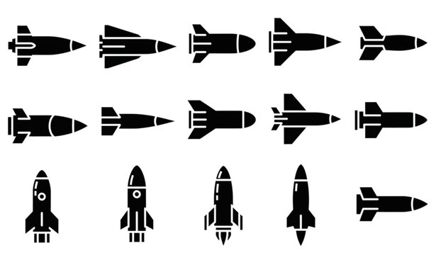 Atomic warhead missile silhouette vector icon collection isolated on transparent background