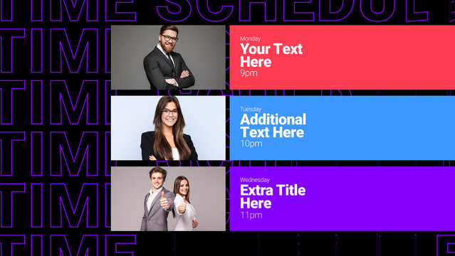 Broadcast Kinetic Time Schedule x3 &ndash; Dynamic Motion Graphics Titles, Animated Typography and Transitions, Professional TV Broadcast Design Elements for Promo and Media