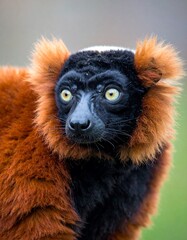 Fototapeta premium Close-up of a red ruffed lemur with striking eyes and a curious gaze