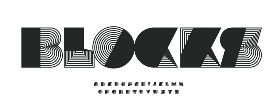 Blocks Font Logo Alphabet Blocky Modular Letter Set Modern Typography, Creative Typographic Design for Title Text, Typo Poster Headline, Type Symbol Logotype, Chunky Geometric Fonts. Vector Typeface
