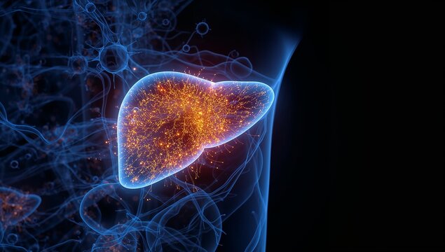 Brightly Illuminated Liver with Abstract Network Background