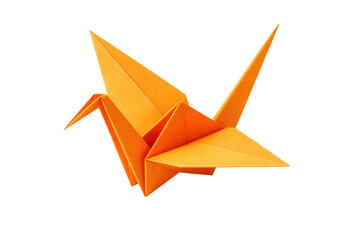 traditional orange origami crane, symbol of peace and good fortune, isolated on a black studio background. detailed paper sculpture.
