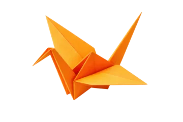 Fototapete Kraniche traditional orange origami crane, symbol of peace and good fortune, isolated on a black studio background. detailed paper sculpture.  © Dien