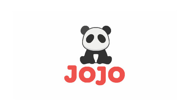 Cute Panda Mascot Jojo Logo Coral Red Cartoon Typography Vector Illustration
