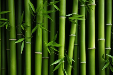 Obraz premium Green bamboo forest background with fresh leaves growing on stalks