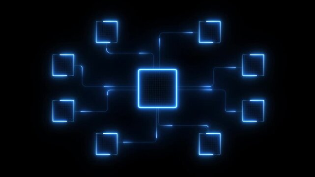 Ai tools or neon box. Multi function for technology motion background.  Tasks Smart AI solutions improve efficiency,  work 4k motion.