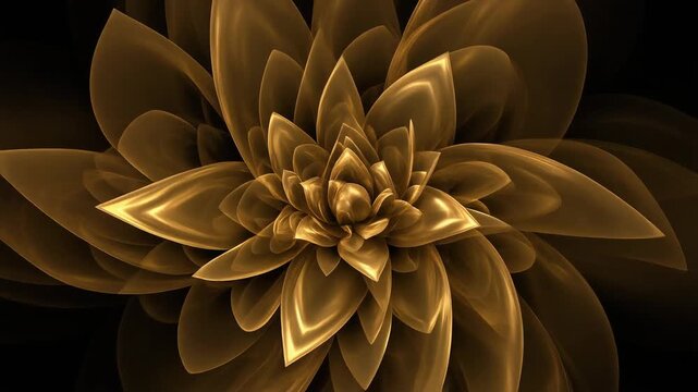 Golden floral pattern illustration centered on a dark background from a direct viewpoint showcasing intricate designs and luxury