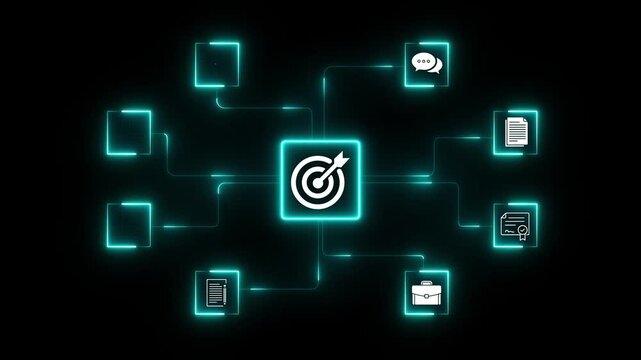 Document management system hologram with files and folders. Abstract Digital Communication Network: Glowing Neon Email Icons and file Symbols. 4k motion on transparent background.