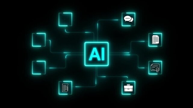 A flowchart document the process of artificial intelligence and its various applications. neon tool box in file concept . 4k transparent background.