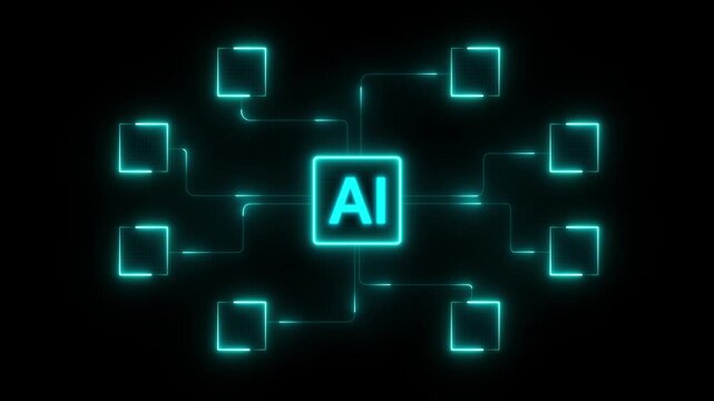 A flowchart document the process of artificial intelligence and its various applications. neon tool box in file concept . 4k transparent background.