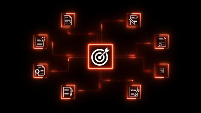 Document management system hologram with files and folders. Abstract Digital Communication Network: Glowing Neon Email Icons and file Symbols. 4k motion on transparent background.