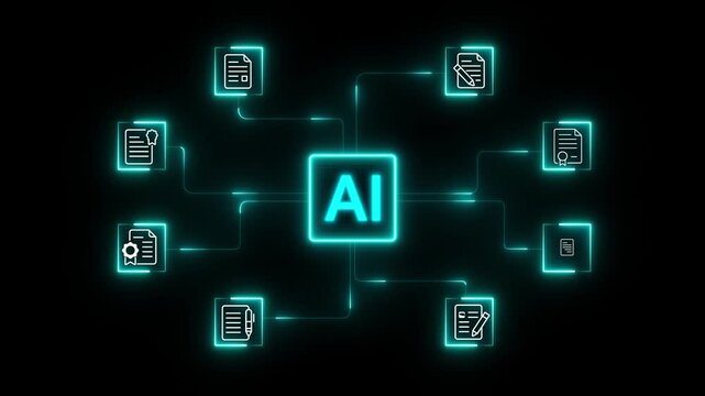 A flowchart document the process of artificial intelligence and its various applications. neon tool box in file concept . 4k transparent background.