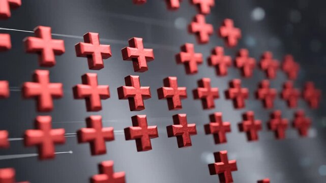 Abstract Red Plus Signs Forming a Grid Pattern.