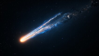 Obraz premium Stunning Cosmic Event with Colorful Comet and Starry Night Sky