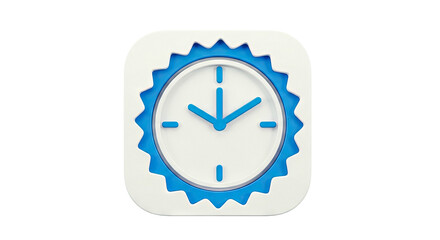 3D Clock Icon with Blue Gear Border