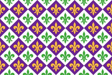 Vibrant fleur de lis pattern in purple, green, and gold © Mr