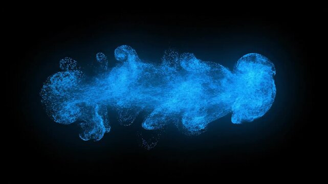 Blue Smoke Cloud Formation on Black Background.