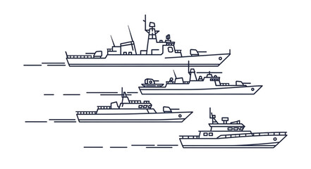 Naval Ships Line Drawing Illustration. © Injuk