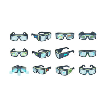 Smart Glasses and Augmented Reality Icons. Futuristic Wearable Tech
