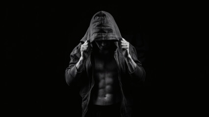 Muscular Man in Hoodie Silhouette