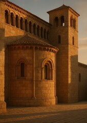Fototapeta premium Historic stone architecture at sunset.
