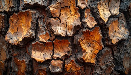 深い茶色の割れ目と溝が刻まれた年老いた樹木の樹皮テクスチャクローズアップ