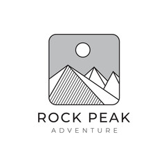 Rock peak view minimalist logo design vector