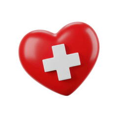 Obraz premium A red heart-shaped object with a white cross symbol in the center isolated on transparent background